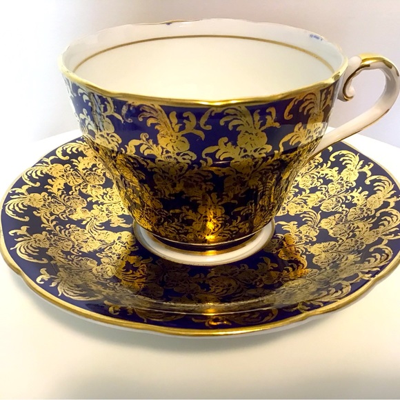 Aynsley china colbalt blue gold chintz cup and saucer - Picture 1 of 5